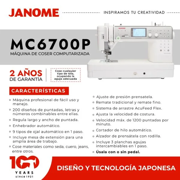 Maquina de Coser Computarizada Profesional - Janome - MC6700P - Imagen 5